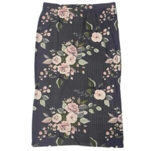 Lularoe Womens Skirt Size 3XL Violet Midi Pink Roses Floral Ribbed Pencil 3X NWT
